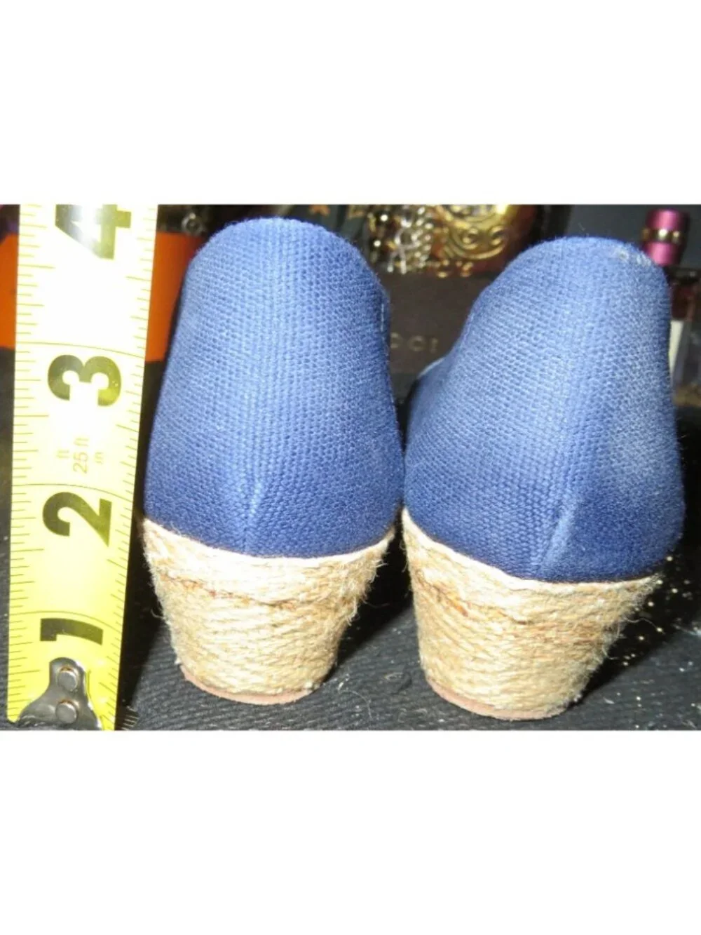 André Assous Blue Khloe Woven Italian Leather Espadrille Wedges size 6.5
